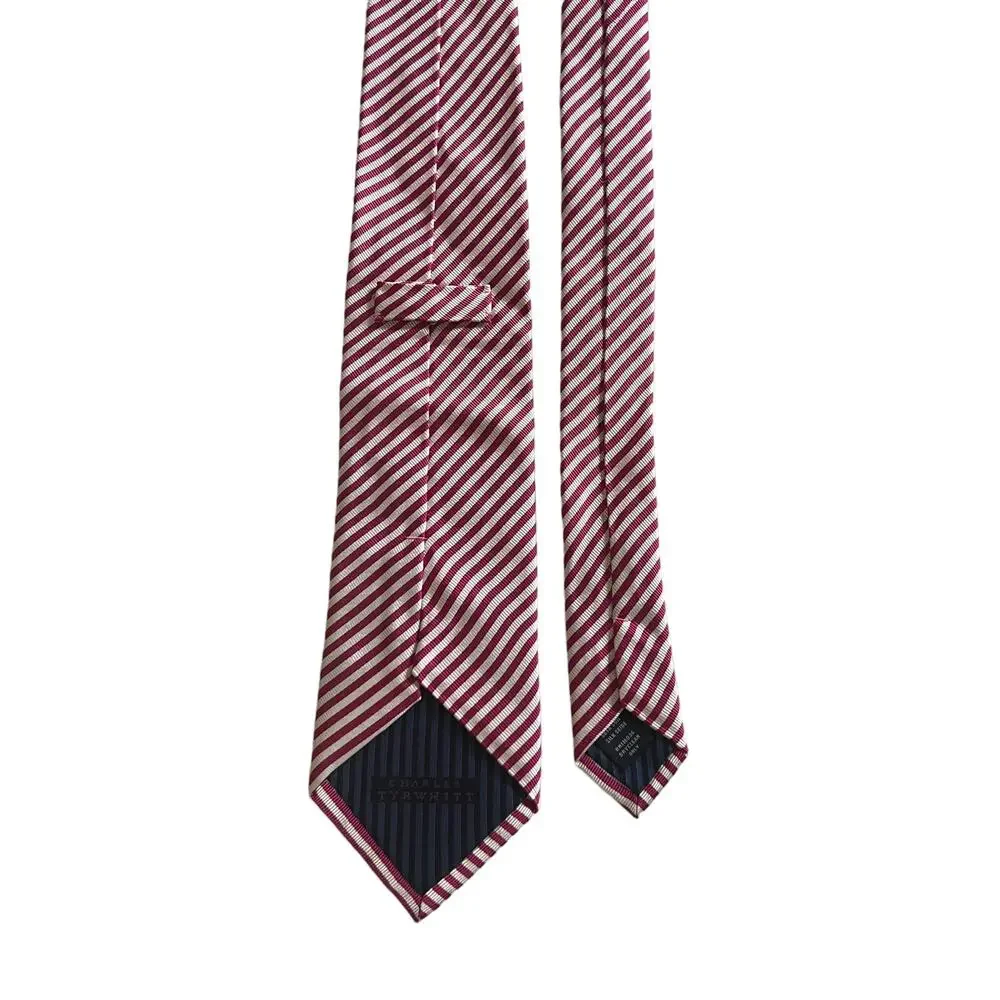 Charles Tyrwhitt Pink White Diagonal Striped 100% Silk Neck Tie